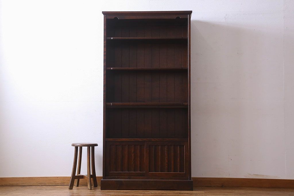 中古　北海道民芸家具　木の質感が魅力的なシックな本棚(陳列棚)(定価31万円)