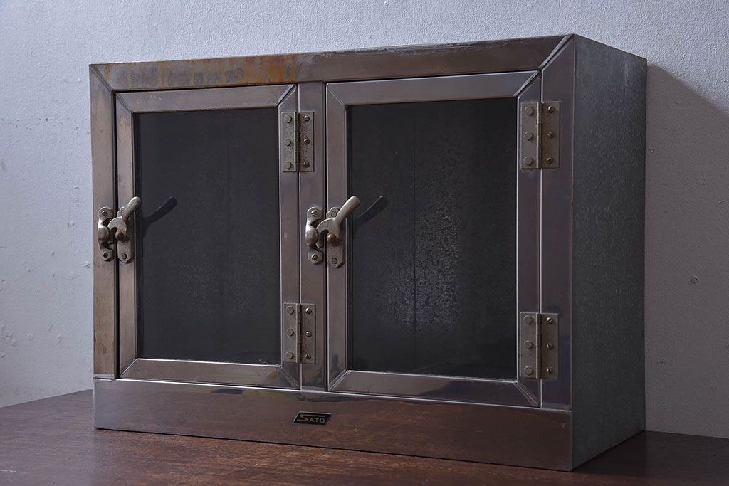 レトロ家具　昭和レトロ　SATO(佐藤産業)　小さなブリキガラスケース(ショーケース、収納箱)