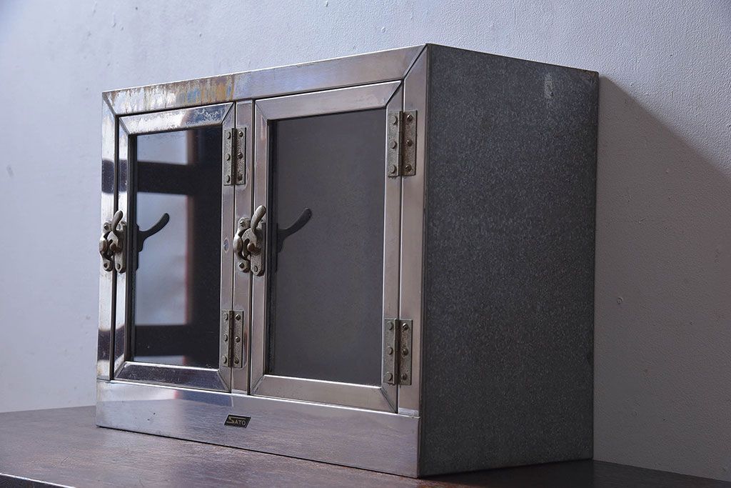 レトロ家具　昭和レトロ　SATO(佐藤産業)　小さなブリキガラスケース(ショーケース、収納箱)