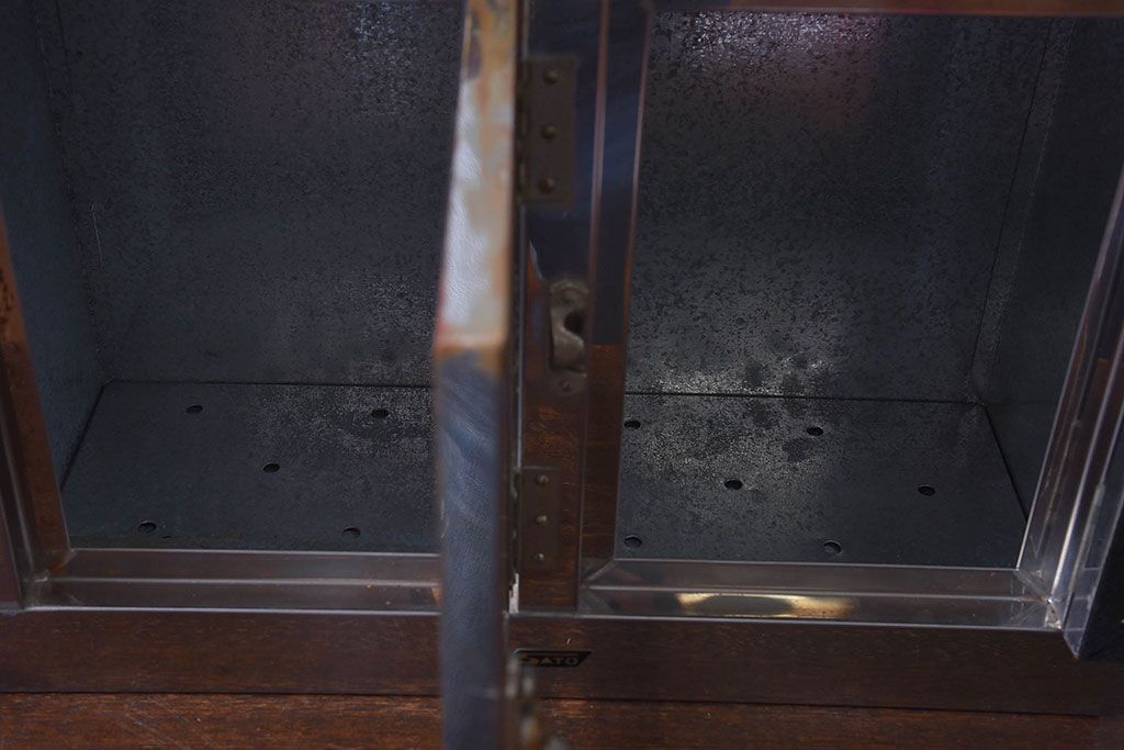 レトロ家具　昭和レトロ　SATO(佐藤産業)　小さなブリキガラスケース(ショーケース、収納箱)