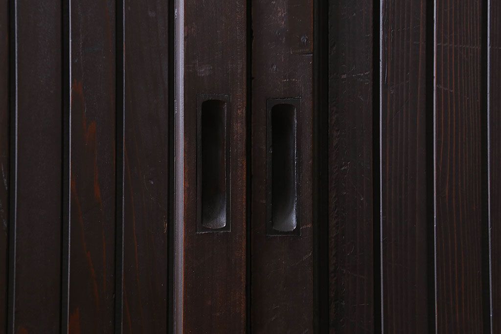 和製アンティーク　細かな縦桟が美しい平格子戸(引き戸、建具)2枚組