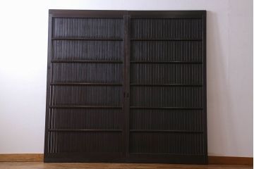 和製アンティーク　細かな縦桟が美しい平格子戸(引き戸、建具)2枚組