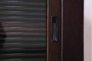 アンティーク家具　和製アンティーク　栗材　モールガラス入りの鉄脚付きローボード(TVボード、テレビボード)