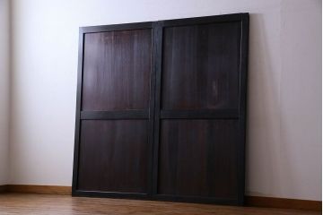 明治大正期　古い木製アンティーク帯戸(板戸、引き戸)2枚