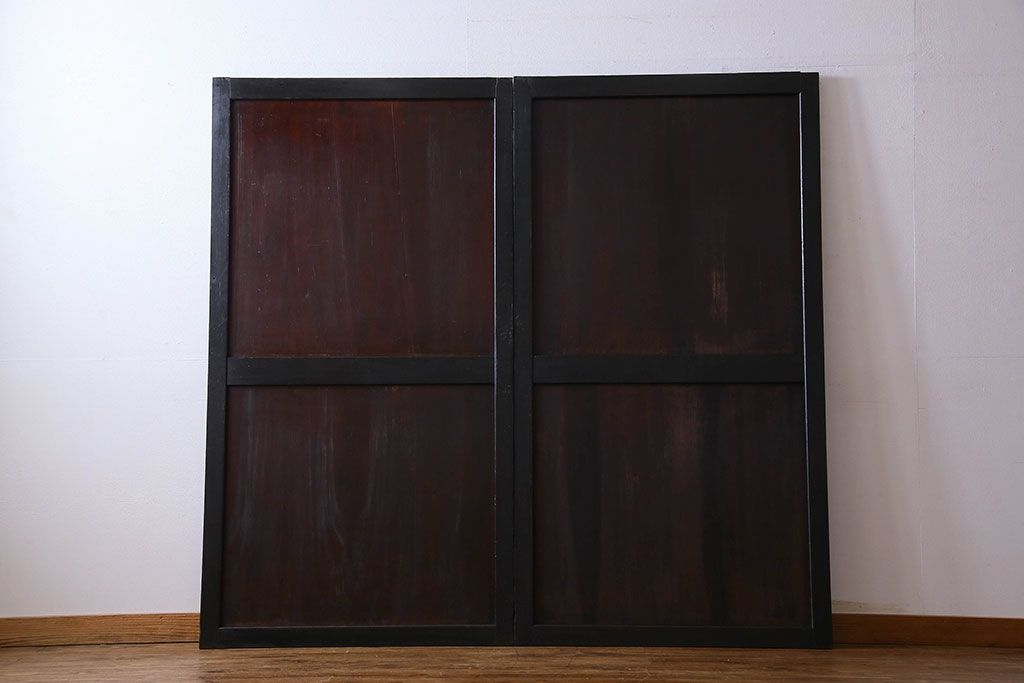 明治大正期　古い木製アンティーク帯戸(板戸、引き戸)2枚