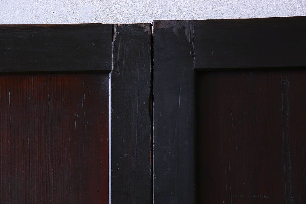 明治大正期　古い木製アンティーク帯戸(板戸、引き戸)2枚