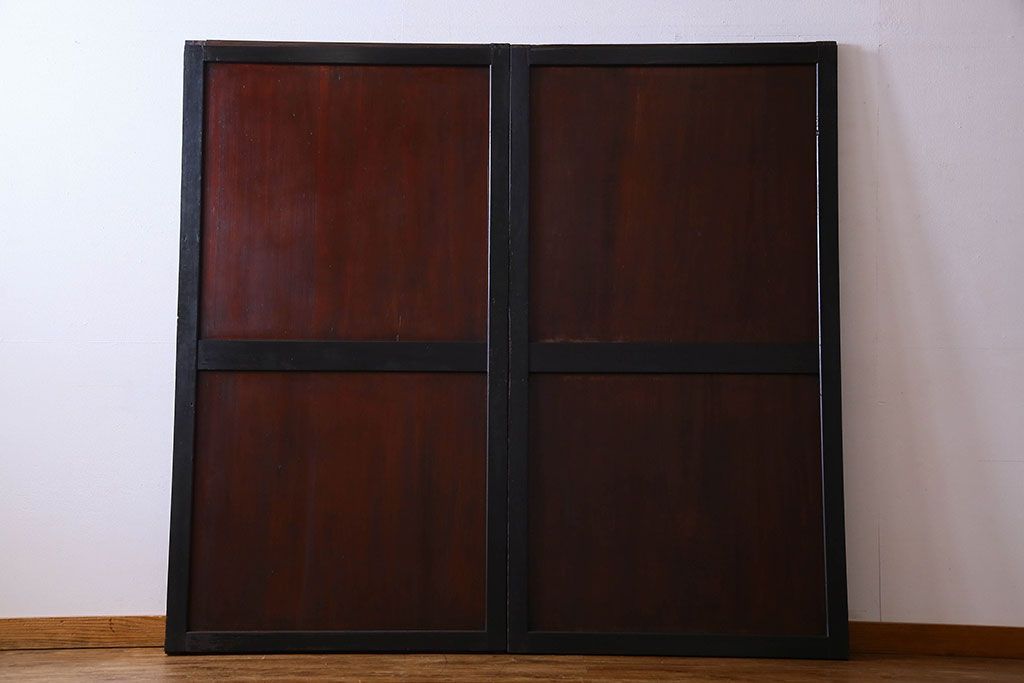 明治大正期　古い木製アンティーク帯戸(板戸、引き戸)2枚