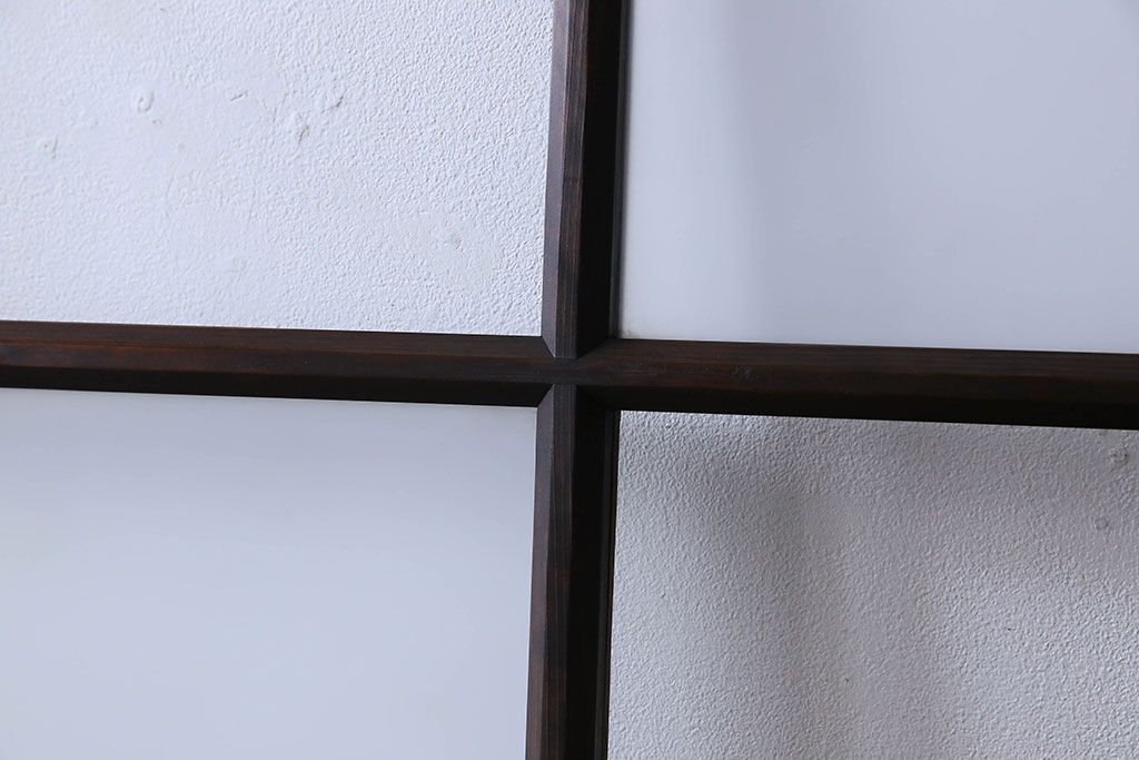 和製アンティーク　市松模様の古いガラス戸2枚セット(引き戸、窓)