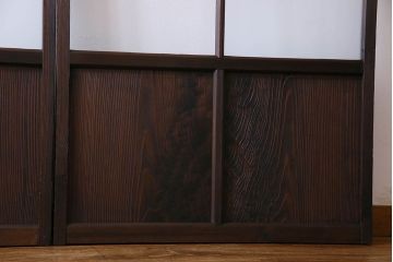 和製アンティーク　市松模様の古いガラス戸2枚セット(引き戸、窓)