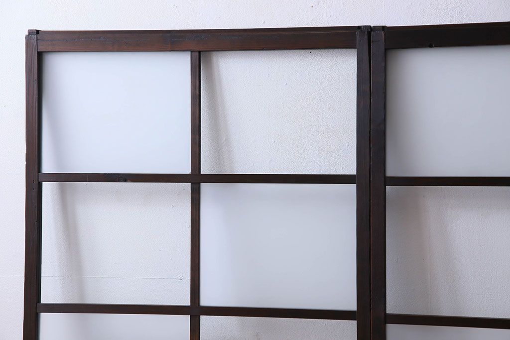 和製アンティーク　市松模様の古いガラス戸2枚セット(引き戸、窓)