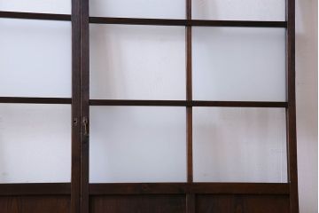 和製アンティーク　市松模様の古いガラス戸2枚セット(引き戸、窓)