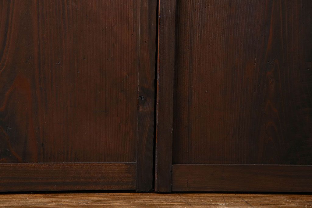 和製アンティーク　市松模様の古いガラス戸2枚セット(引き戸、窓)