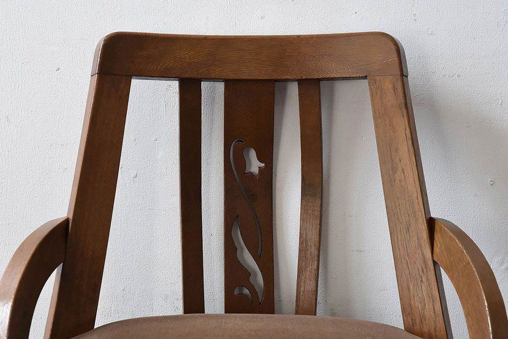 アンティーク家具　和製アンティーク　古いナラ材が使われたシックな回転イス(椅子、チェア、ワークチェア)