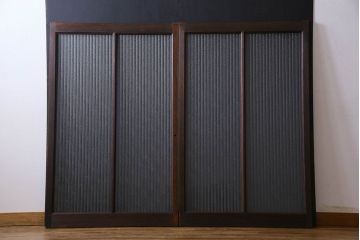 昭和レトロ　銀モールガラス入り　モダンな雰囲気のガラス戸(窓、引き戸)2枚セット