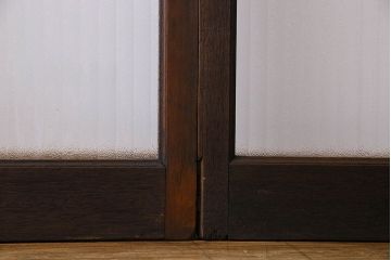 昭和レトロ　銀モールガラス入り　モダンな雰囲気のガラス戸(窓、引き戸)2枚セット