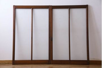 昭和レトロ　銀モールガラス入り　モダンな雰囲気のガラス戸(窓、引き戸)2枚セット