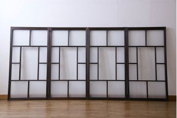 和製アンティーク　すりガラス使用　モダンなデザインのガラス戸(窓、引き戸)4枚組