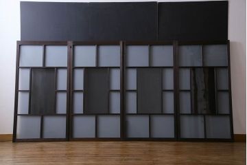 和製アンティーク　すりガラス使用　モダンなデザインのガラス戸(窓、引き戸)4枚組