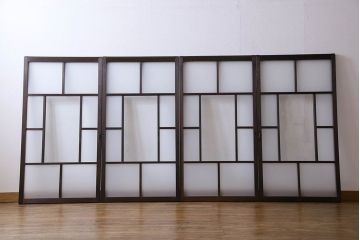 和製アンティーク　すりガラス使用　モダンなデザインのガラス戸(窓、引き戸)4枚組