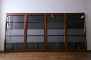 昭和レトロ　3種のガラスがお洒落なガラス戸(引き戸)4枚組