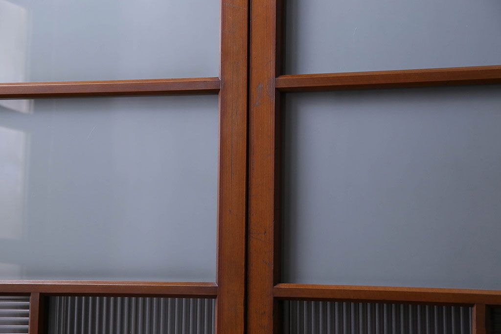 昭和レトロ　3種のガラスがお洒落なガラス戸(引き戸)4枚組