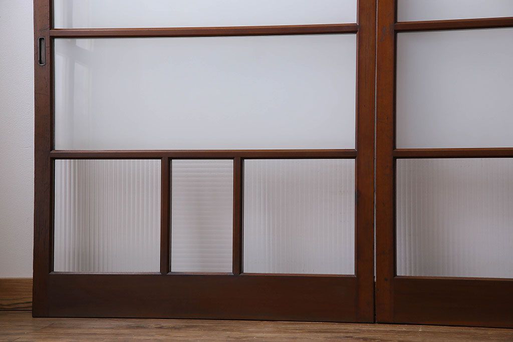 昭和レトロ　3種のガラスがお洒落なガラス戸(引き戸)4枚組