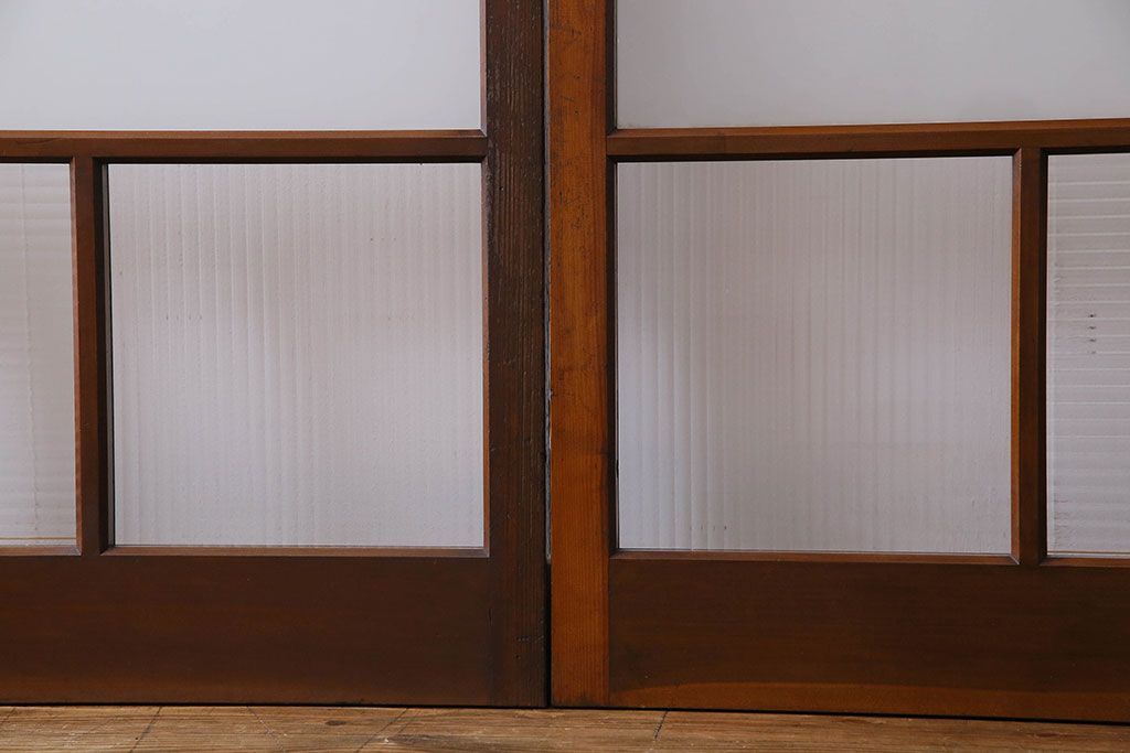 昭和レトロ　3種のガラスがお洒落なガラス戸(引き戸)4枚組
