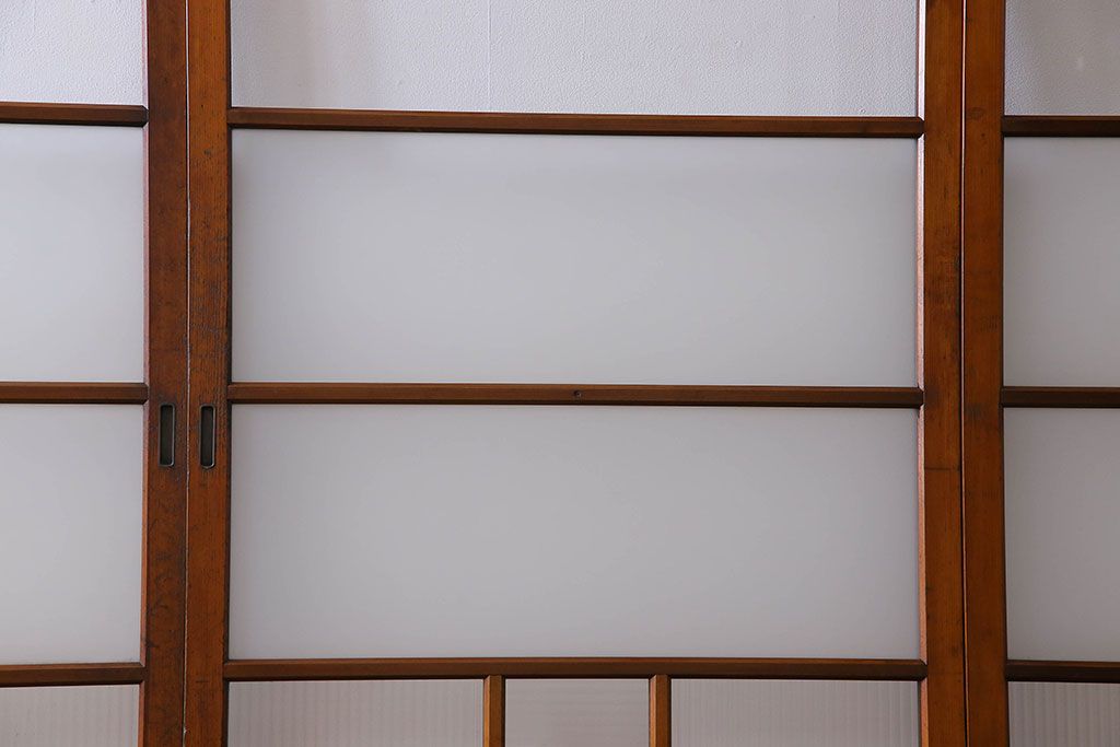 昭和レトロ　3種のガラスがお洒落なガラス戸(引き戸)4枚組