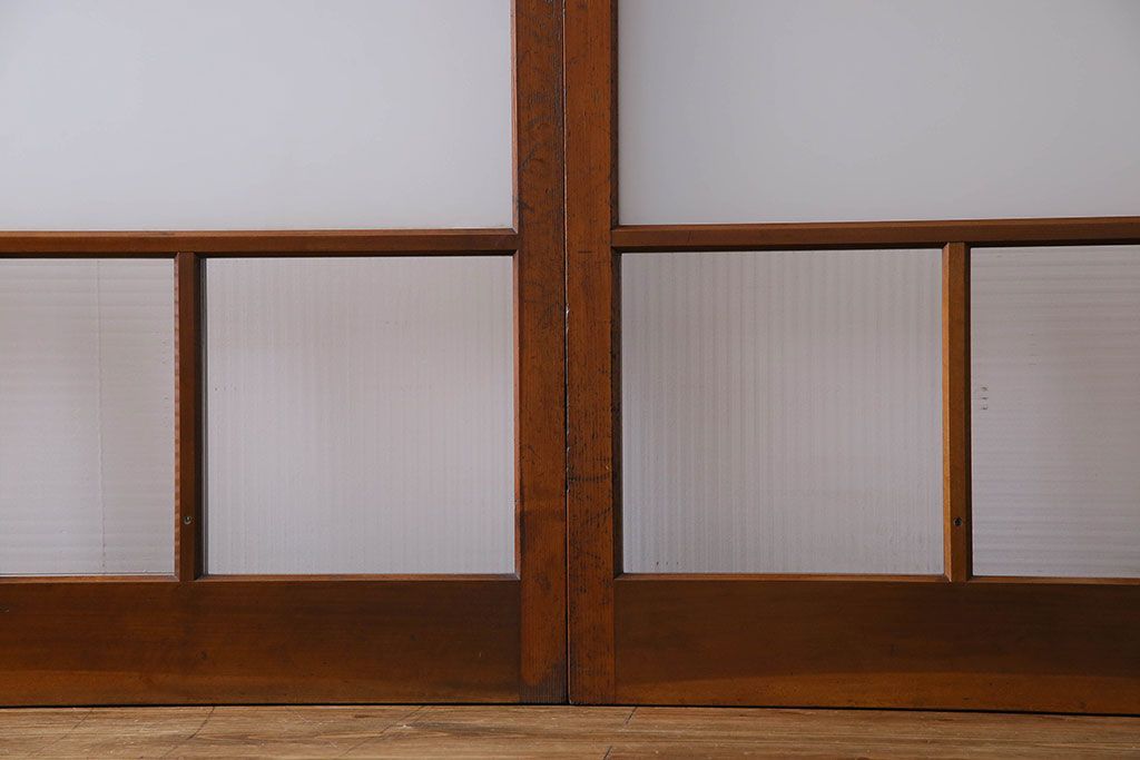 昭和レトロ　3種のガラスがお洒落なガラス戸(引き戸)4枚組