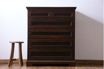 中古　美品　松本民芸家具　503型　直線のデザインが目を引く整理箪笥(引き出し、衣装箪笥、チェスト)(定価約28万円)(1)