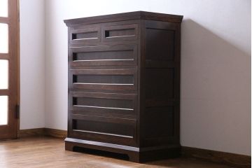 中古　美品　松本民芸家具　503型　直線のデザインが目を引く整理箪笥(引き出し、衣装箪笥、チェスト)(定価約28万円)(1)