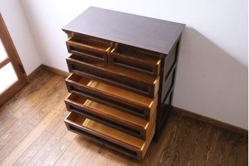 中古　美品　松本民芸家具　503型　直線のデザインが目を引く整理箪笥(引き出し、衣装箪笥、チェスト)(定価約28万円)(1)