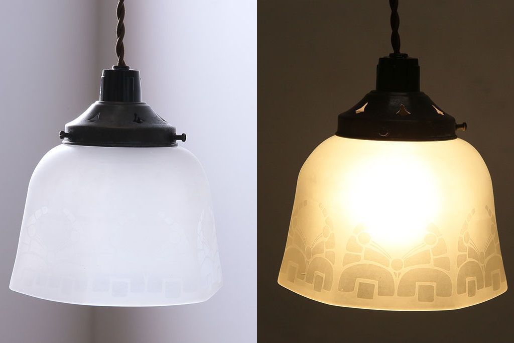 アンティーク　エッチング加工がおしゃれなシェード(天井照明、ペンダントライト)