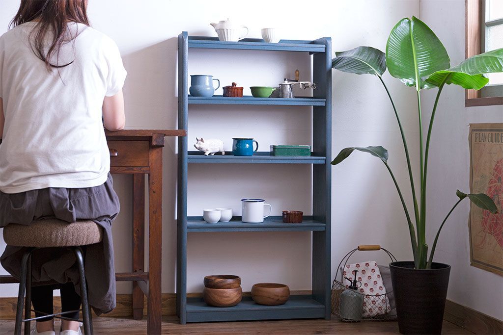 ペイント家具　落ち着いた雰囲気漂う細身の本棚(飾り棚、陳列棚)