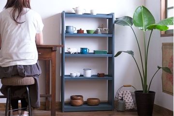 ペイント家具　落ち着いた雰囲気漂う細身の本棚(飾り棚、陳列棚)