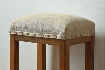 レトロ家具　昭和レトロ　古いケヤキ材のシンプルなクッションスツール(椅子、チェア)