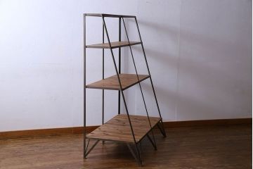 ラフジュオリジナル メンズライクの台形アイアンラック(飾り棚、陳列棚)