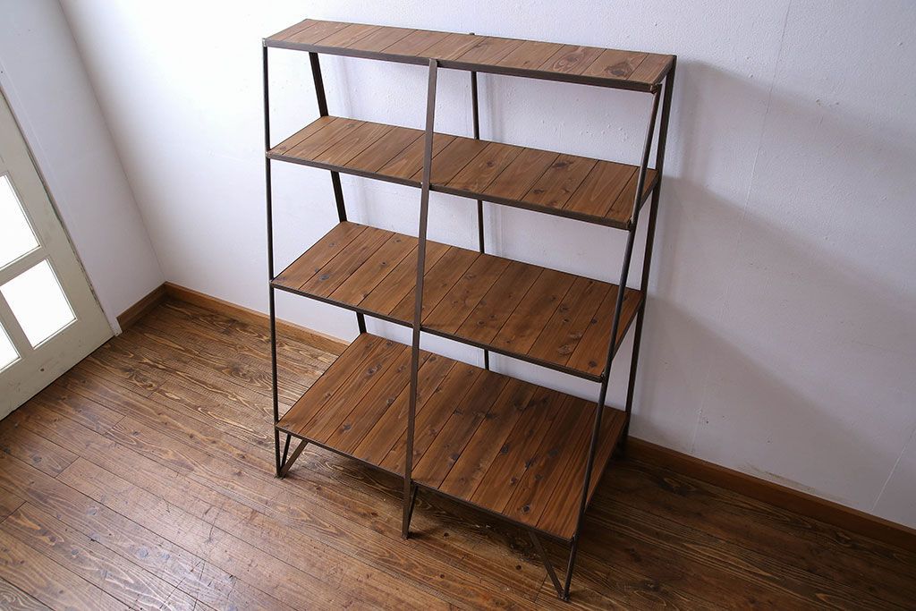 ラフジュオリジナル メンズライクの台形アイアンラック(飾り棚、陳列棚)