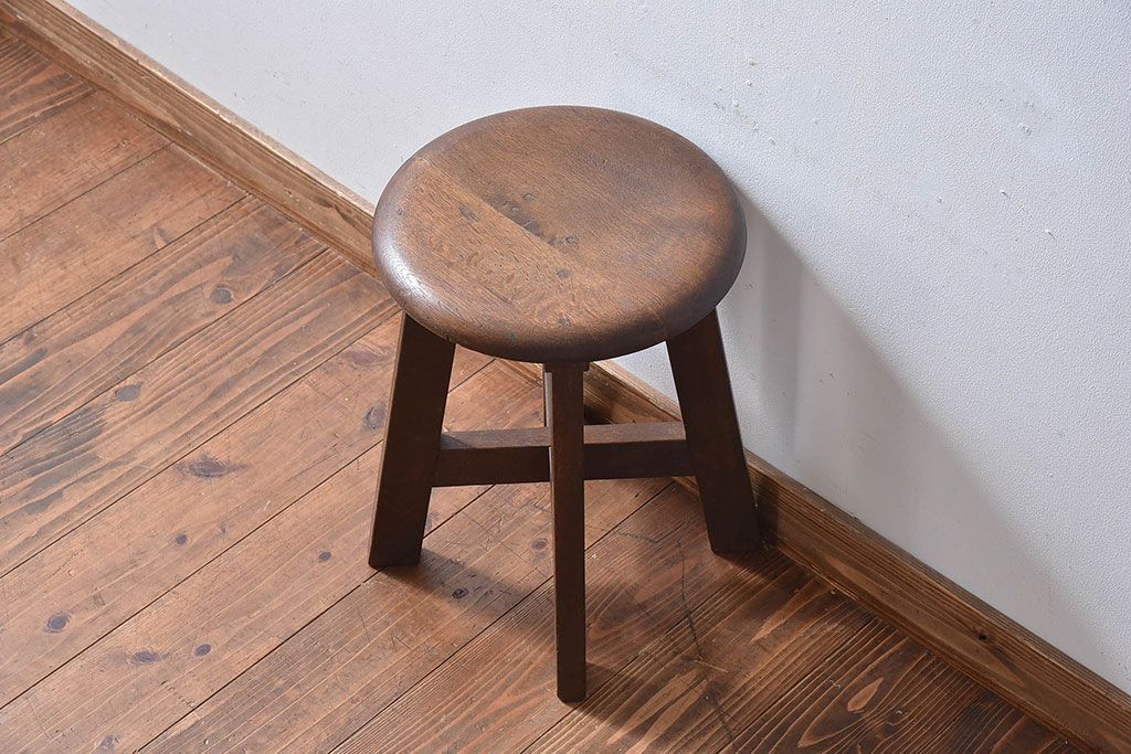 アンティークドクターチェア 丸椅子 スツール 楢 ナラ材 ベロア生地 張替済み セール価格【昇降スツール】天然無垢ナラ材 丸椅子 木製チェア