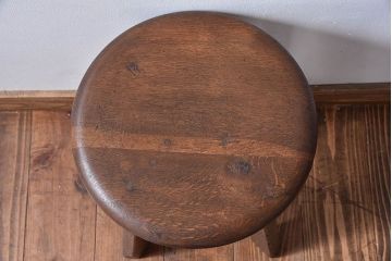 アンティーク雑貨　和製アンティーク　古いナラ材の木製スツール(丸椅子、チェア、花台)(3)