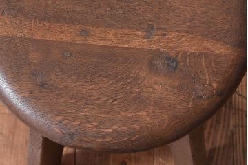 アンティーク雑貨　和製アンティーク　古いナラ材の木製スツール(丸椅子、チェア、花台)(3)