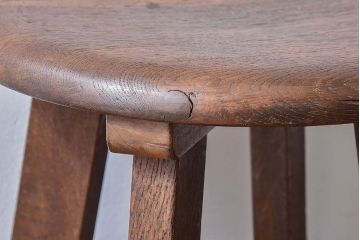 アンティーク雑貨　和製アンティーク　古いナラ材の木製スツール(丸椅子、チェア、花台)(3)