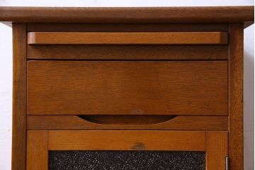 アンティーク雑貨　昭和レトロ　ダイヤガラス使用　レトロな木製サイドキャビネット(サイドテーブル、収納棚、電話台、花台)