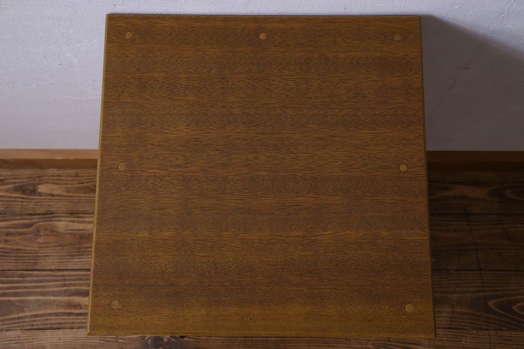 アンティーク雑貨　昭和レトロ　モールガラス使用　レトロな木製サイドキャビネット(サイドテーブル、収納棚、電話台、花台)