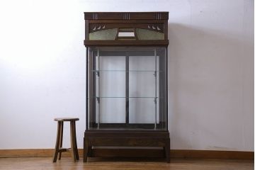 アンティーク家具　大正ロマン　色ガラス入り　シックな雰囲気漂うタバコ屋の台付きガラスケース(ショーケース、飾り棚、陳列棚)