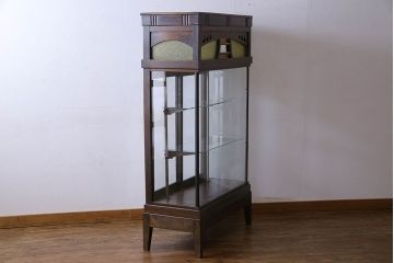 アンティーク家具　大正ロマン　色ガラス入り　シックな雰囲気漂うタバコ屋の台付きガラスケース(ショーケース、飾り棚、陳列棚)