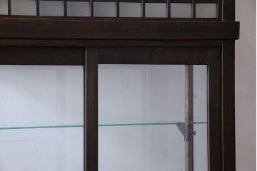 アンティーク家具　大正ロマン　色ガラス入り　シックな雰囲気漂うタバコ屋の台付きガラスケース(ショーケース、飾り棚、陳列棚)