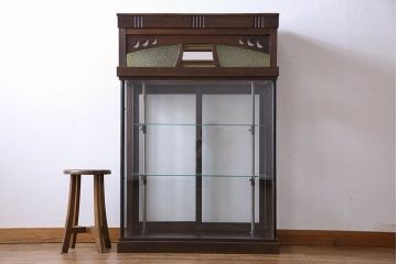 アンティーク家具　大正ロマン　色ガラス入り　シックな雰囲気漂うタバコ屋の台付きガラスケース(ショーケース、飾り棚、陳列棚)