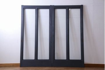 ペイント家具　落ち着いた色味のガラス戸(引き戸、建具)2枚セット