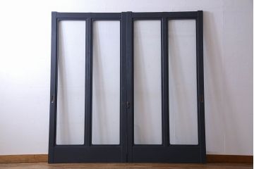 ペイント家具　落ち着いた色味のガラス戸(引き戸、建具)2枚セット